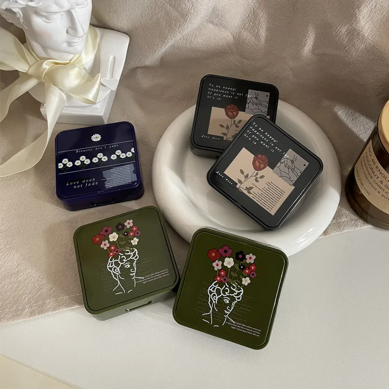 

Flowers Square Travel Portable Contact Lens Case Container Holder Storage Soaking Box Fashion Color Contact Lens Accessories