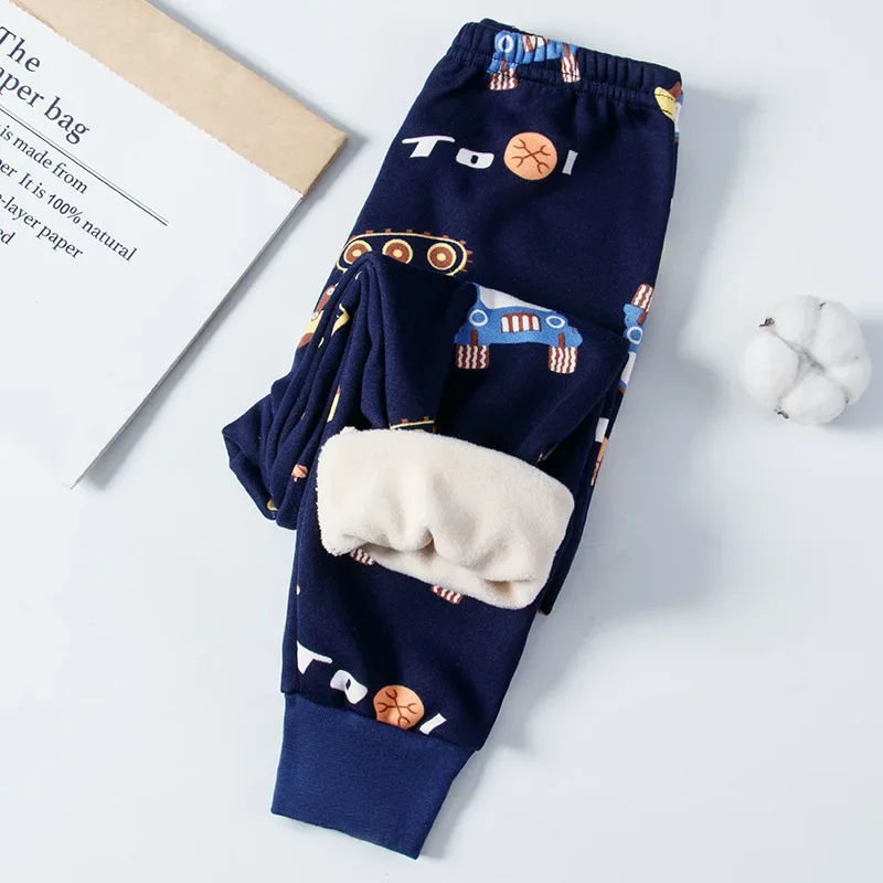New 2-8 Years Old Boys and Girls Warm Pants Baby Solid Color Thick Pants Soft Sleepers Warm Children's Clothing