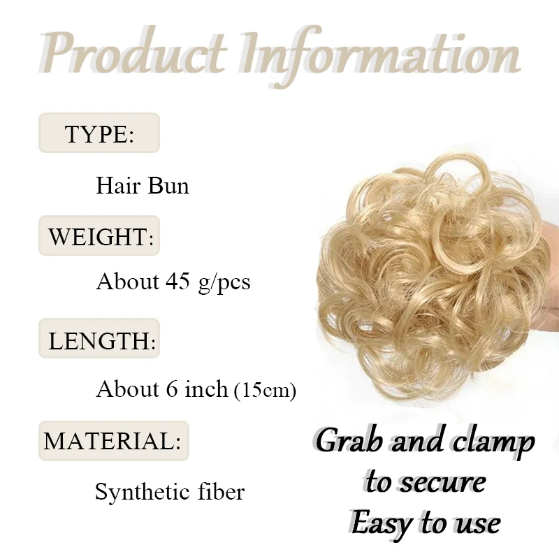 6inch-Synthetic Fiber Hair Messy Curly Hair Claw Clip Bun - Easy to Wear for Women Girls Hairdressing Hair Grips