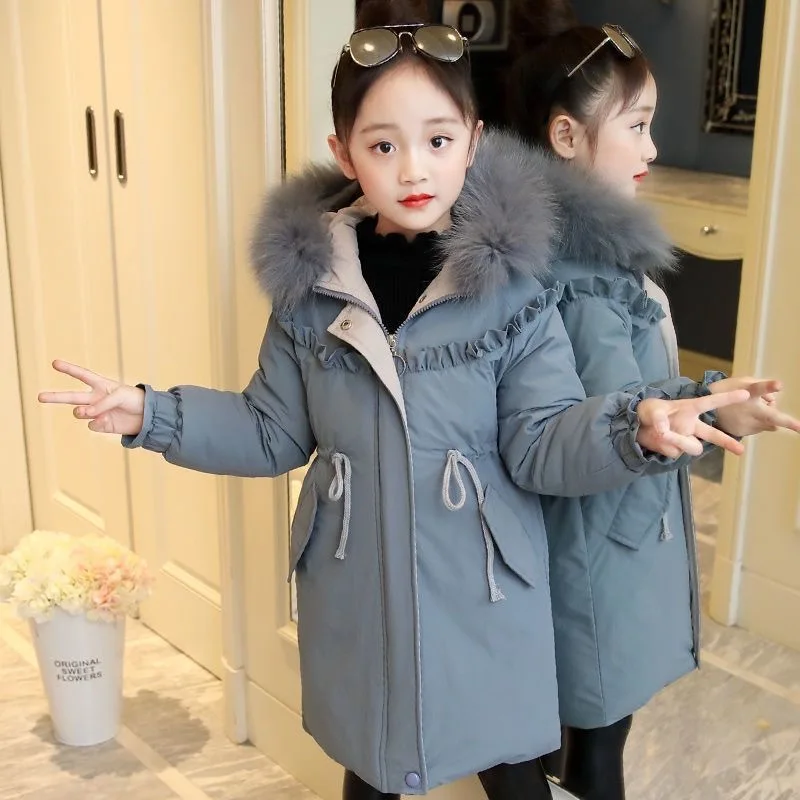 4-13세 여아용 가을 겨울용 따뜻한 키즈 윈드브레이커 재킷, 여아용 패션 후드 롱 코트 아동복
