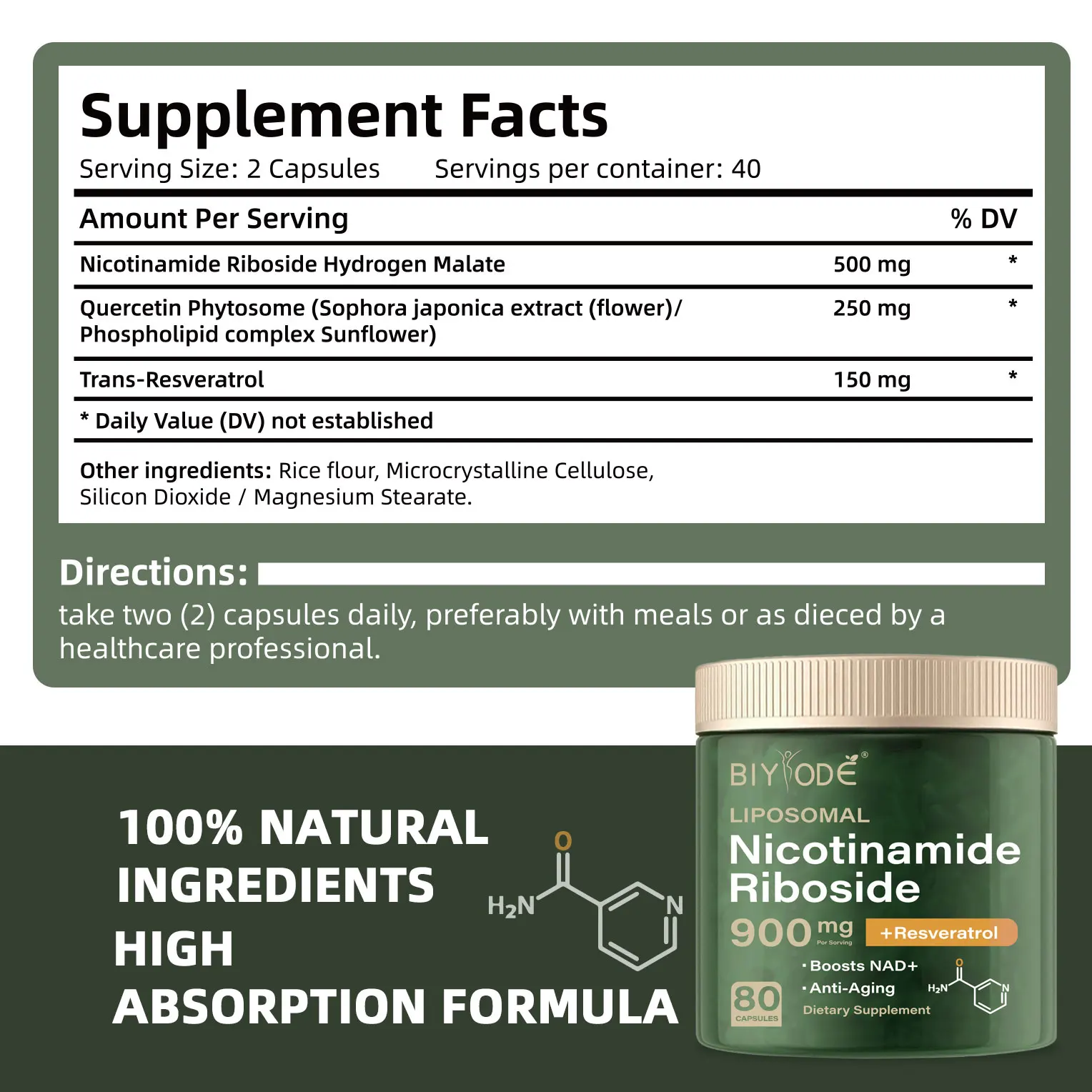 NAD+ Supplement Capsule-Liposomal Nicotinamide Riboside Resveratrol Quercetin for Anti-Aging Energy Focus nad+ supplement capsules