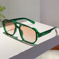 Vintage Double Bridges Men Square Sunglasses Fashion Green Ocean Lens UV400 Eyewear Women Trending Rivets Sun Glasses