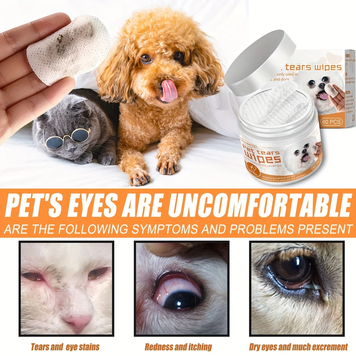 Pet Cleaning Wipes Cats And Dogs Tearmark Wet Wipes Universal No Irritation Canned 1pc