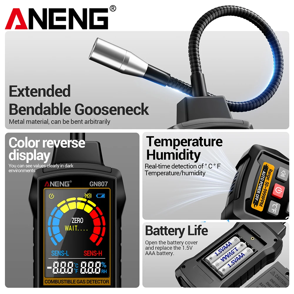Combustible Gas Detector Gas Leakage Tester 50~10000PPM Car Air Conditioner AC Freon Halogen Household Natural Leak Detector