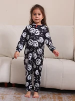 2024 New Halloween Party Mom Dad Kids Matching Outfits Skull Print Zipper Hooded Romper Jumpsuits Soft Sleepwear Family Look Pjs 4