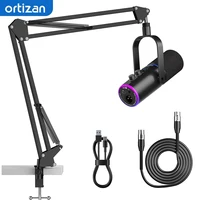 XLR/USB Podcast Microphone, Gaming Mic with Mute Button, Reverb Effects, Noise Cancellation, Boom Arm Stand, Headphones Jack