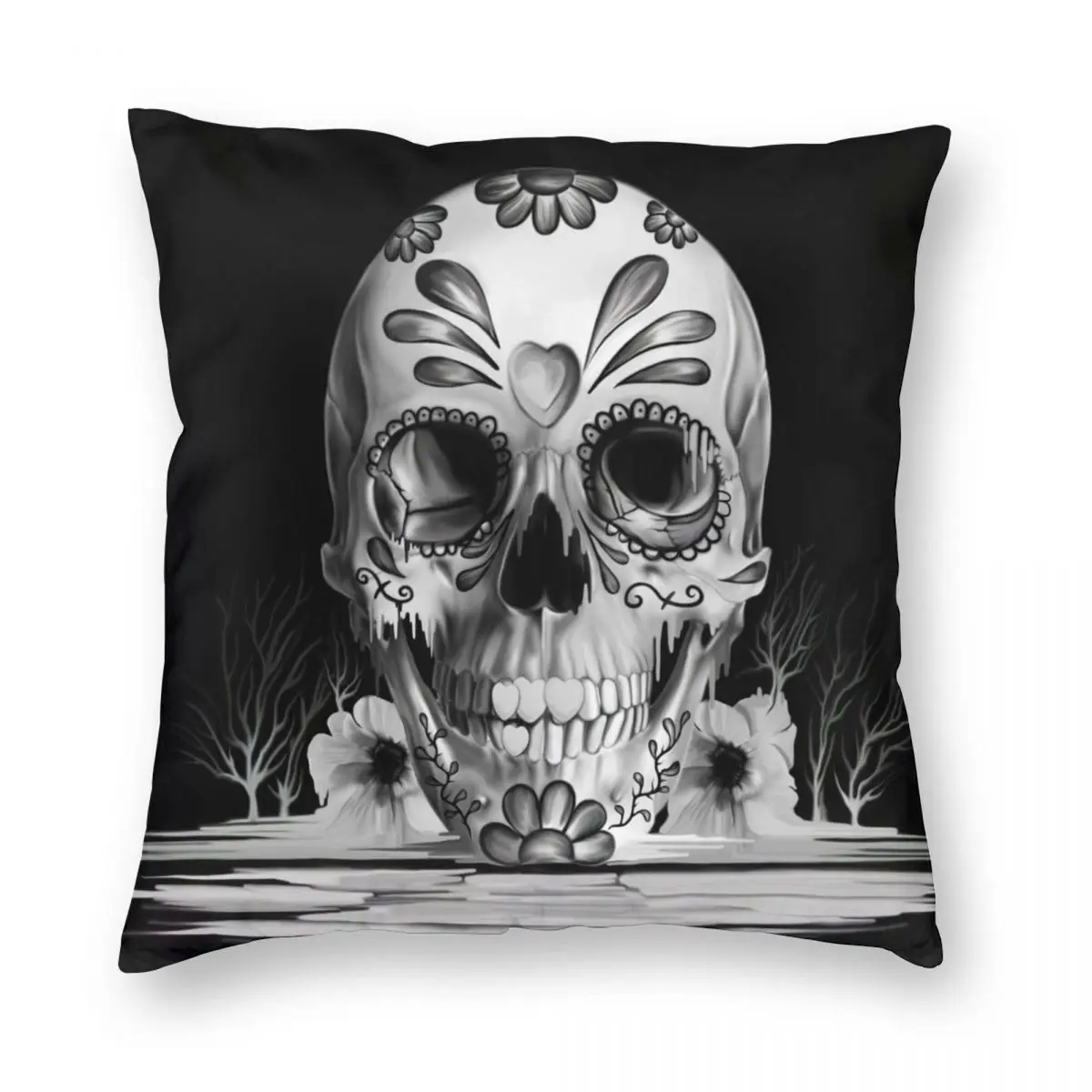 

Melting Sugar Skull Gothic Pillowcase Printed Polyester Cushion Cover Decor Day of the Dead Throw Pillow Case Cover 40X40cm