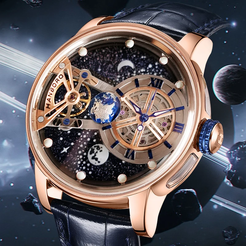 

Часы наручные HANBORO Мужские механические, брендовые автоматические Модные водонепроницаемые светящиеся с большим циферблатом, роскошные