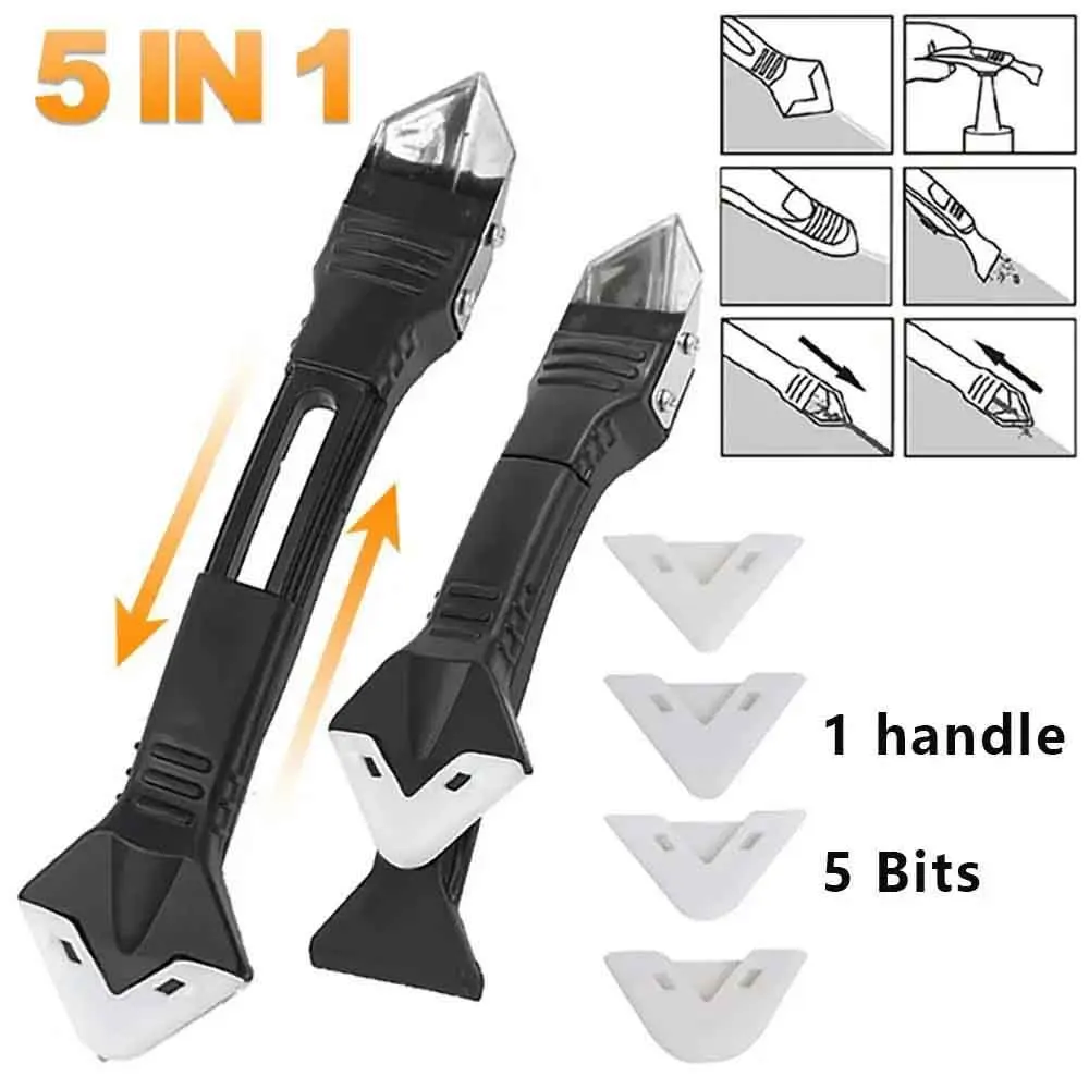 5 in 1 Silicone Scraper Squeegee Glue Remover Multi-functional Metal Head Shovel Glue Tool Spatula Caulk Window Cleaning Tools