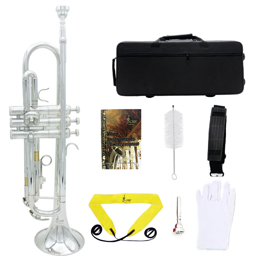 SLADE Professionelle Trompete aus Messing, musikalische Trompete, Blasinstrument mit Mundstück, Handschuh, Reinigungstuch, Riemenetui, bestes Trompeta – Detail 1