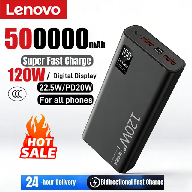 Lenovo 50000mAh 120w Super Fast Charging External Battery Ultra Capacity PowerBank Portable LED Digital Display For IPhone 1