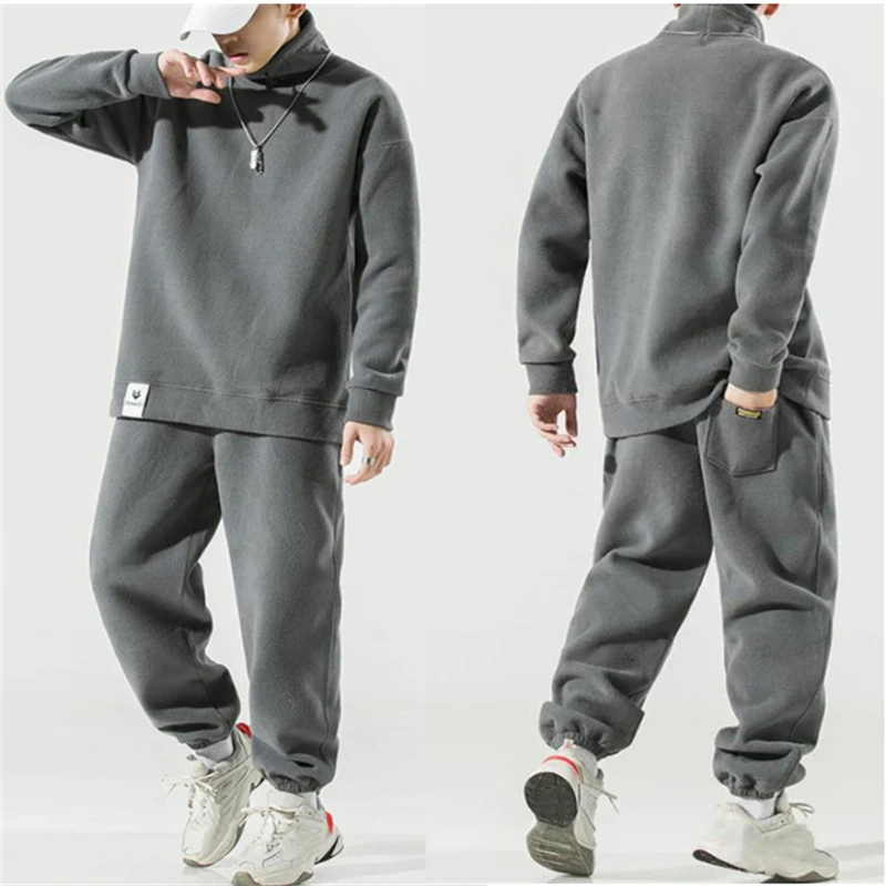 남성용 편안한 플리스 탑 및 신축성 허리 바지, 따뜻한 수트, 루즈 의류, 빅 사이즈 스포츠웨어, 야외 투피스 세트, 가을 2022