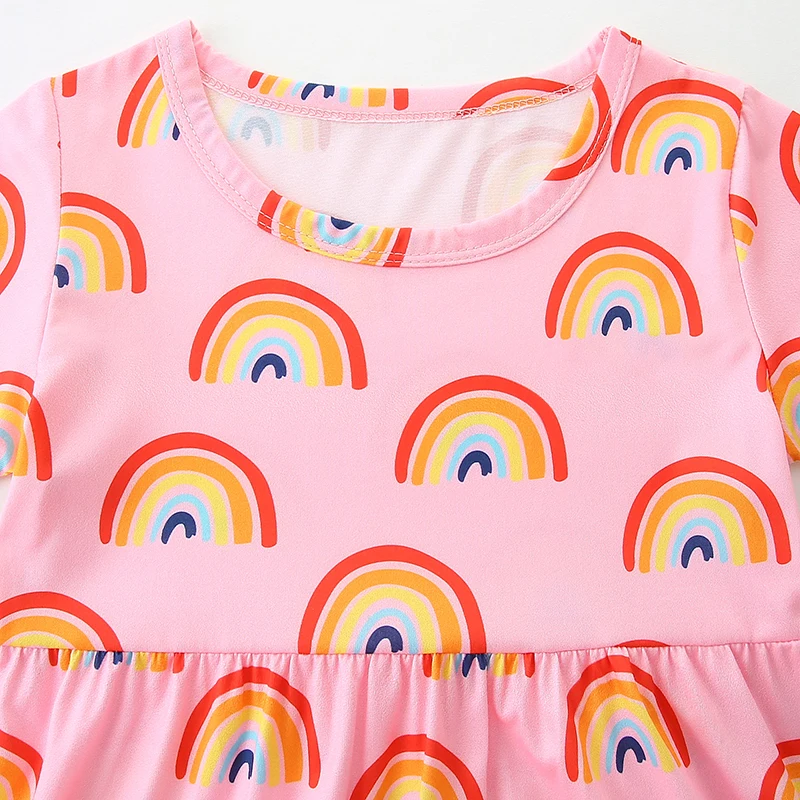 2025 Summer New Kids Clothes Baby Girls Children's Clothing Sleeves Cartoon Rainbows Dresses 2-7 Years