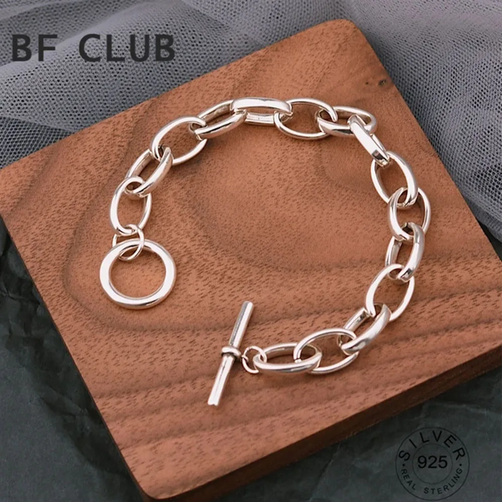 

BFCLUB Silver Color Hiphop Thick Vintage Bracelet for Women Men Retro Simple Handmade Hasp Bracelet Birthday Gift