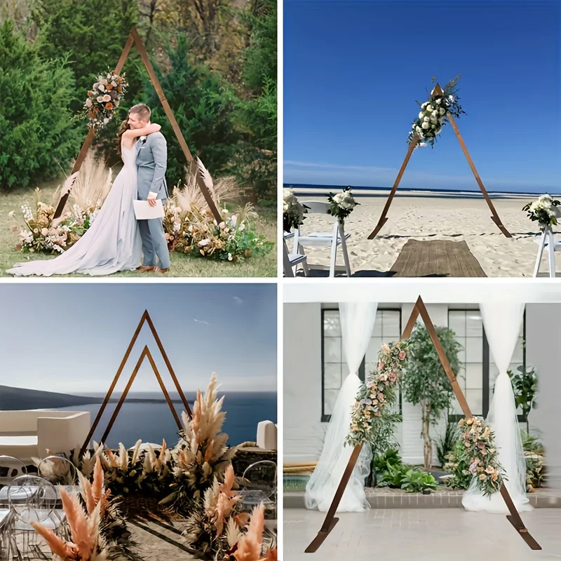 A Set of Wooden Wedding Archs, 8.2ft High Triangular Wedding Archs (With Support Rods), with Natural Wooden Garden Party Country Arch Decoration