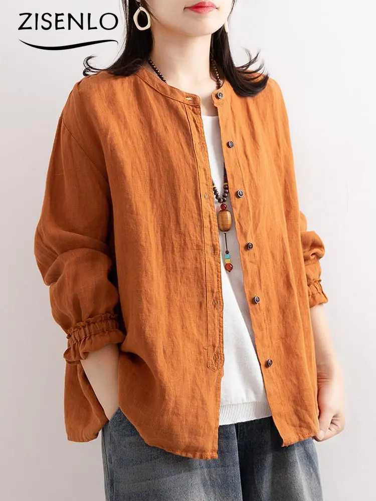 

Shirts and Blouses Spring Summer New Loose O-Neck Loose Shirt Casual Long-sleeved Solid Color Jacket Vintage Top Women Shirt