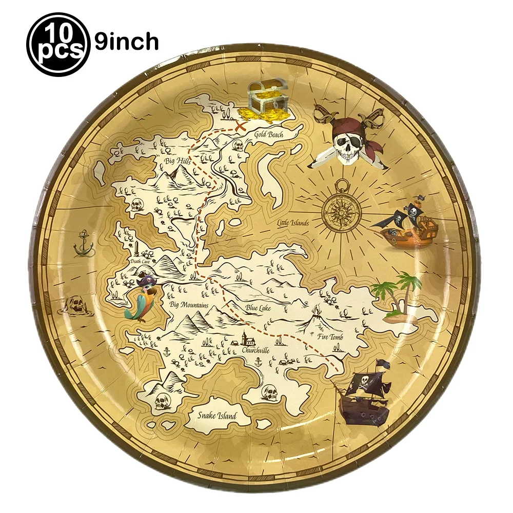 Pirate Treasure-Themed Disposable Party Tableware Set