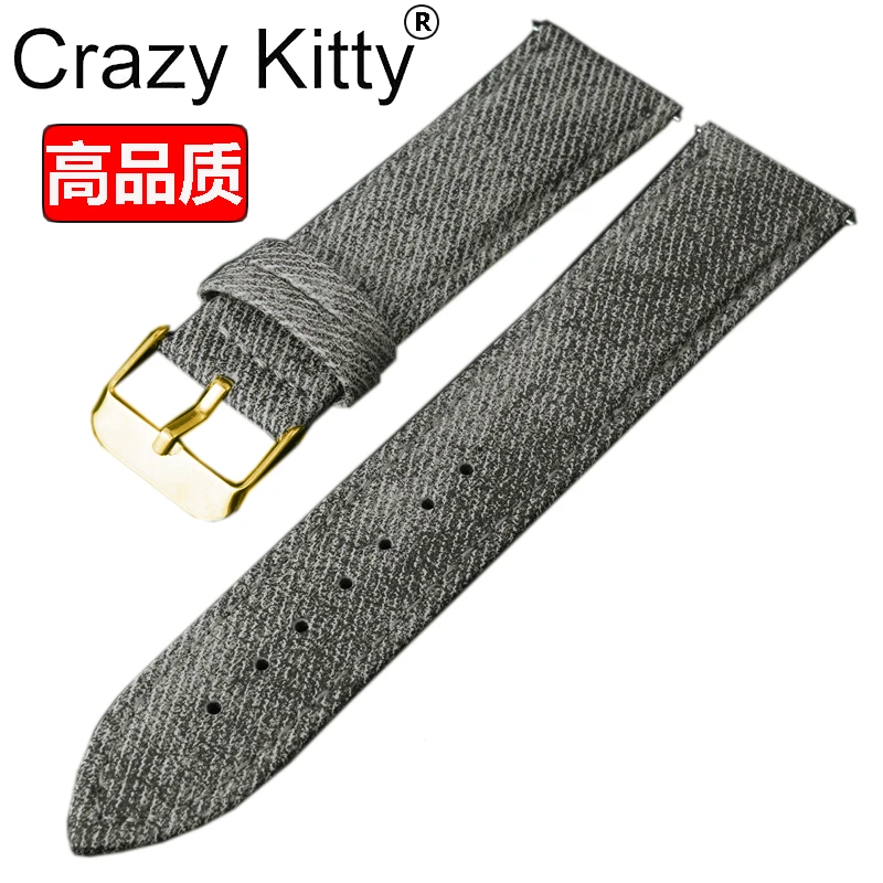 Genuine Leather Cowboy-Style Quick Release Watch Strap - Fabric Accent