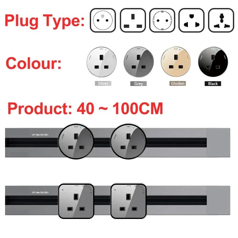 

UK EU US FR Standard Embedded Rail Socket Electric Mobile Track Socket Kitchen Built-in USB Charging Port Combination Set