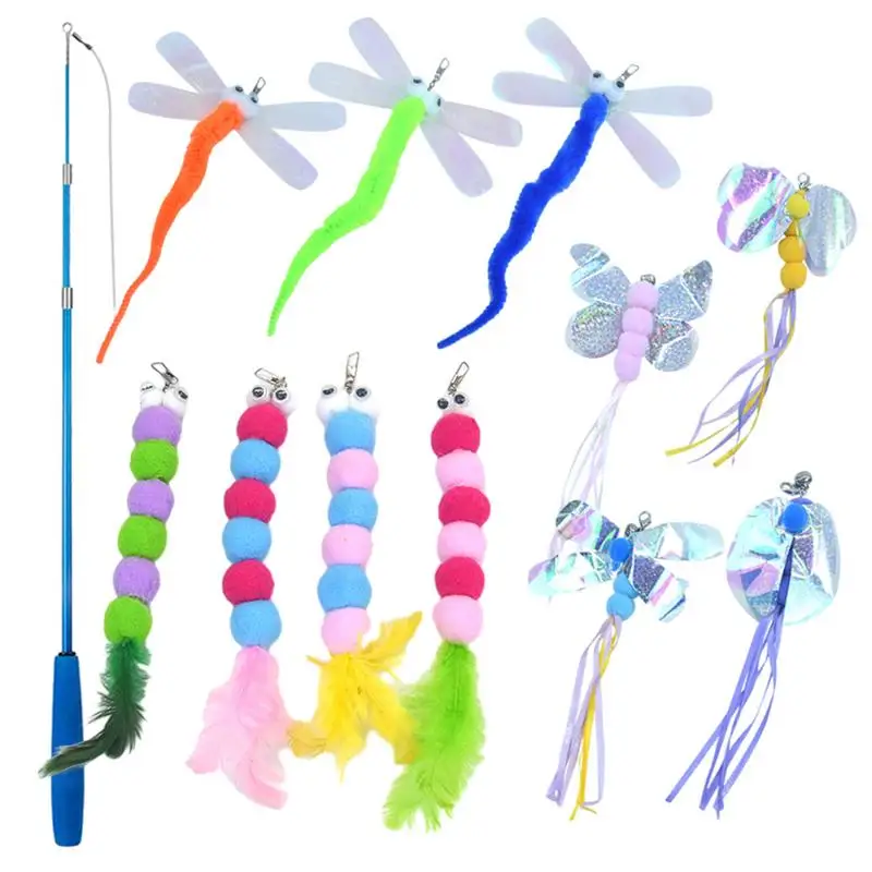 Cat Interactive Toy Feather Teaser Stick Wand Pet Retractable Feather Bell Refill Replacement Catcher Product for Cat Exercise