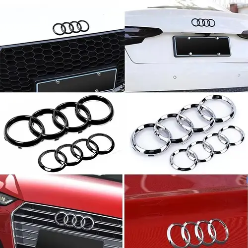 For Audi A3 A4 A5 A6 A7 Q2 Q3 Q5 Q8 TT ABS Black Hood Front Bonnet Grill Rear Trunk Emblem Logo Badge Sticker Decal  4 Ring Logo
