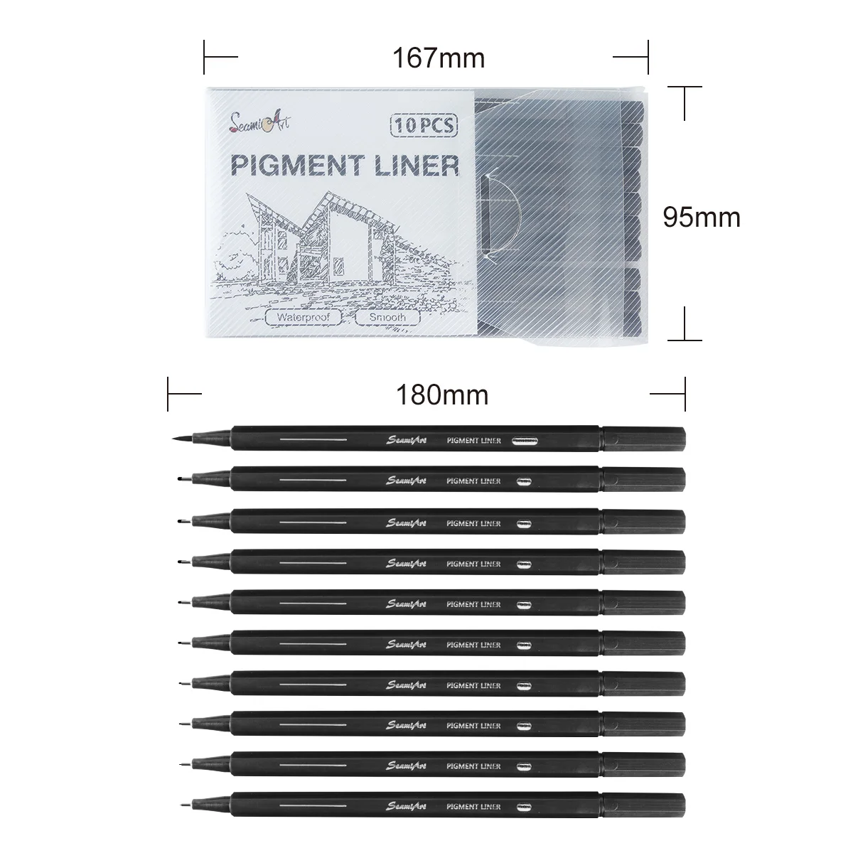 SeamiArt 10pcs Black Pigment Liner Needle Waterproof Drawing Pen For Sketch Watercolor Drawing Needle And Brush Tip 6