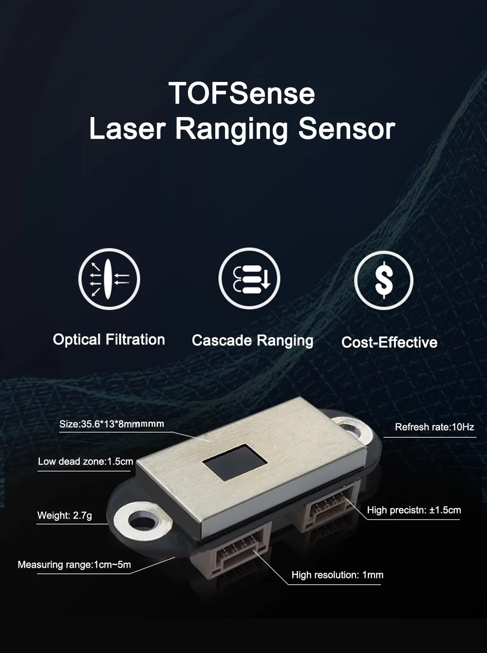 TOFSense Laser TOF Ranging Sensor Obstacle Avoidance Radar Module UART Serial Po