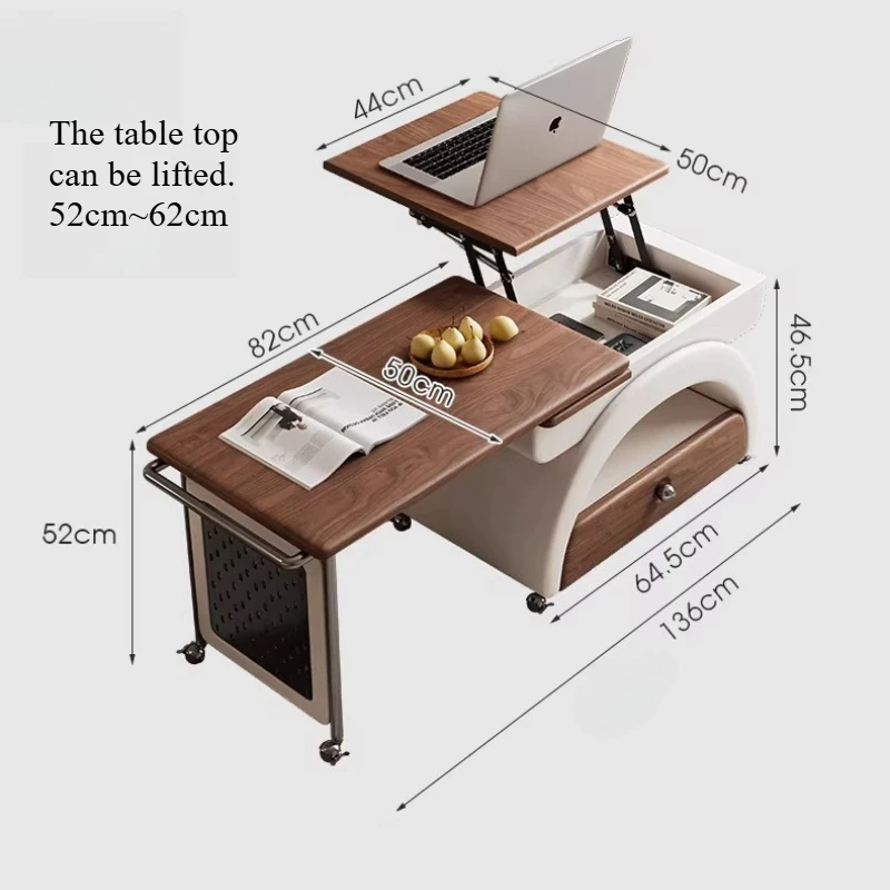 Tavolino Basso da Salone, Tavolino Laterale per Hotel Stile Nordico con Cassetto, Tavolino Regolabile con Contenitore, Tavolo da Terra Sollevabile ed Estensibile, Arredamento Funky - immagine 3