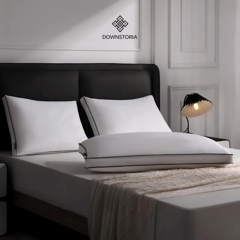 Feather Down Pillows Queen Size Set of 2, Luxury Hotel Collection Bed Pillow 2 Pack, Down Surrounded Gusseted Pillows 20x30 6