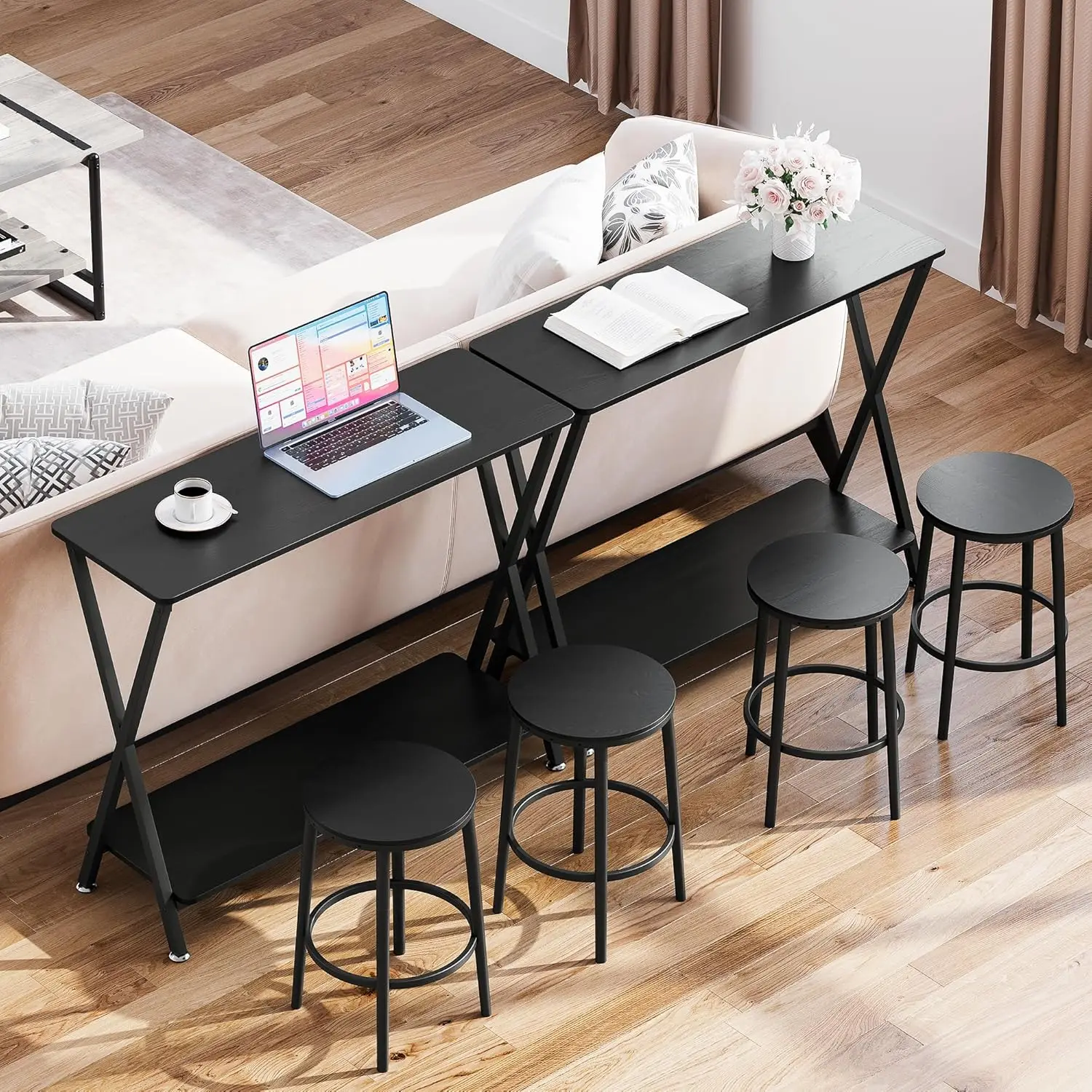 Narrow Console Table, Wood Sofa Table with Shelf, Metal Frame, 2-Tier Industrial Entryway Table For Living Room, 80*30*81cm