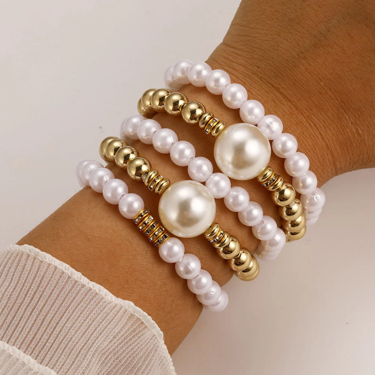 5pcs/Set Minimalist Pearl Beads Bracelet For Women Fashion Big Pearl Design Bracelet Sets Vintage Daily Wear Jewelry Gifts 2025