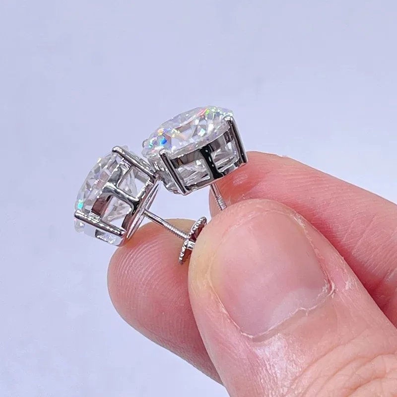 1 Pair Hip Hop 3A+ CZ Stone Bling Ice Out S925 Ear Needles Round Zirconia Stud Earrings for Men Women Jewelry Gold Silver Color 3