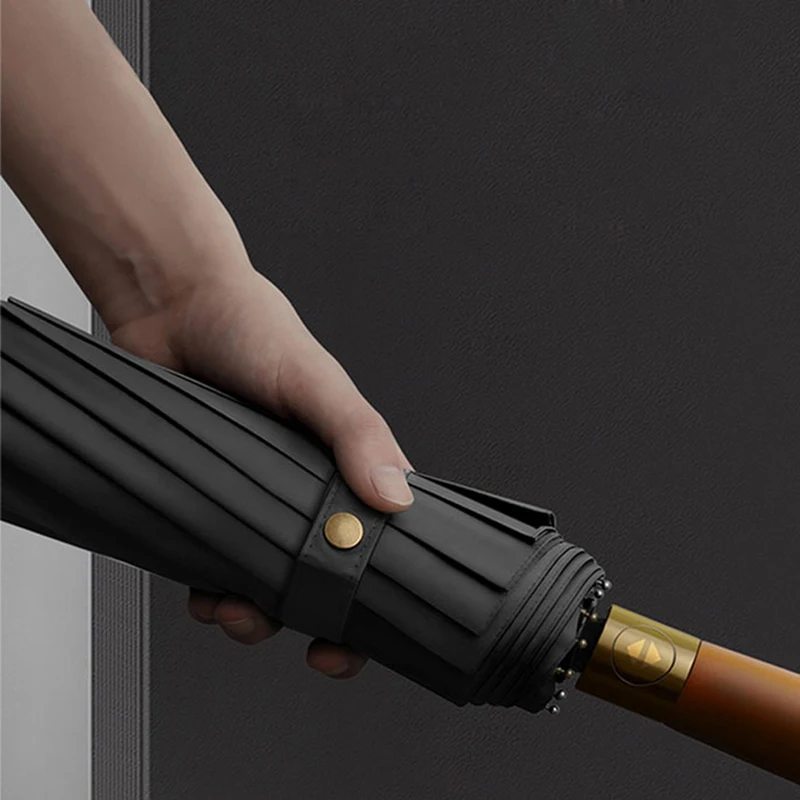 UV umbrella for men women 12 ribs wooden handle automatic windproof fold strong vinyle business luxury travel accessories