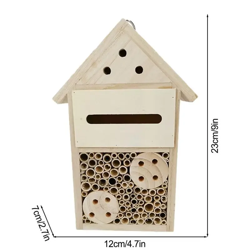 Mason Bee House Empty Natural Wooden Mason Bee Box and Butterfly Hotel Outdoor Garden Box Durable and Stylish Garden