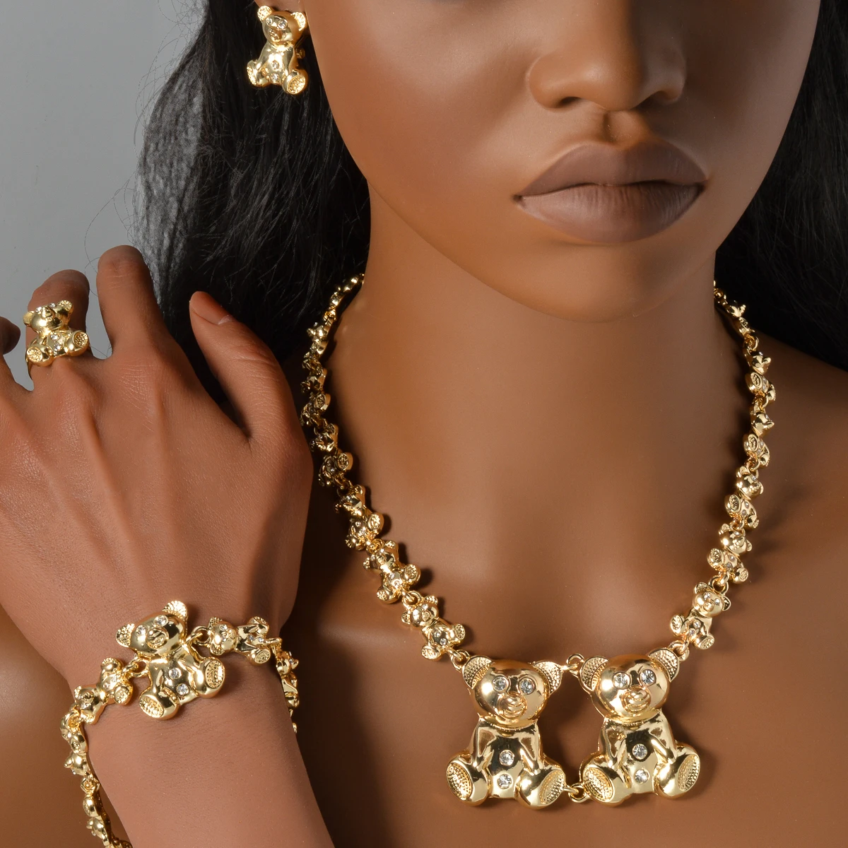 Sunny Jewelry Set Popular Cute Teddy Bear Earrings Necklace