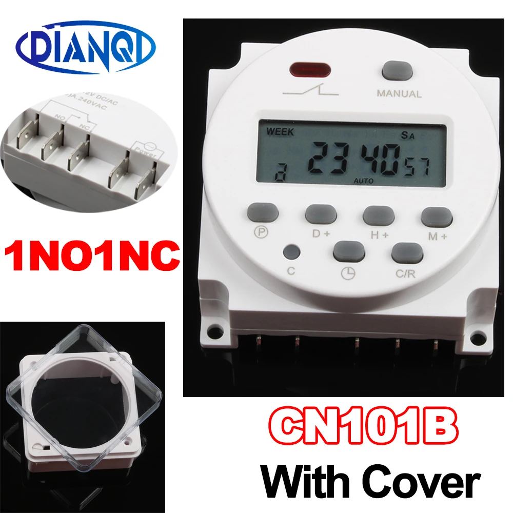 

CN101B AC 12V 24V 110V 220V Digital LCD Power Timer NO NC Programmable Time Switch Relay with protective cover weekly 7days