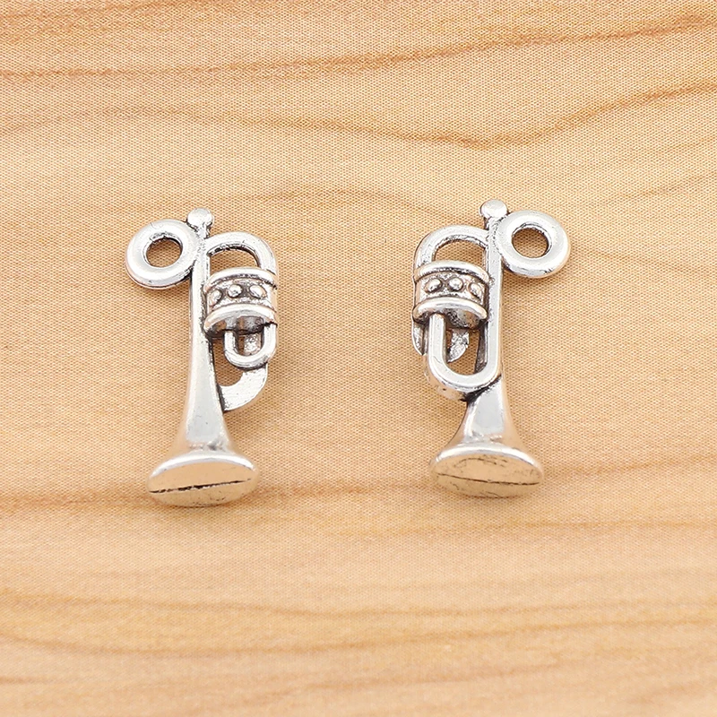 50 Pieces Silver Color Double Sided Trumpet Horn Musical Instrument Charms Pendant For DIY Necklace Making Finding Accessories 3