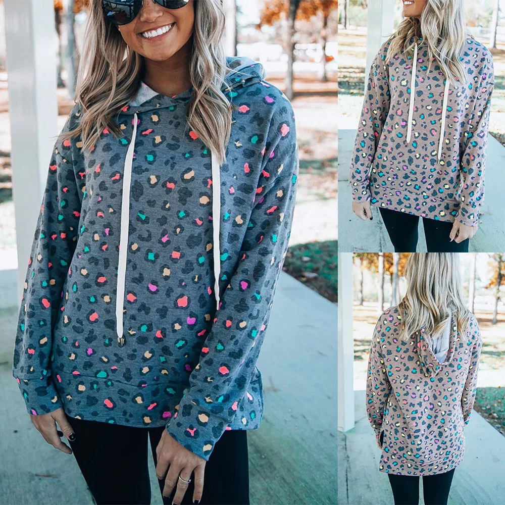 Women's Long Sleeve Pullover Streetwear New Autumn Winter Fashion Printed Loose Hoodie Retro Leopard Print Casual Sweatshirt Top