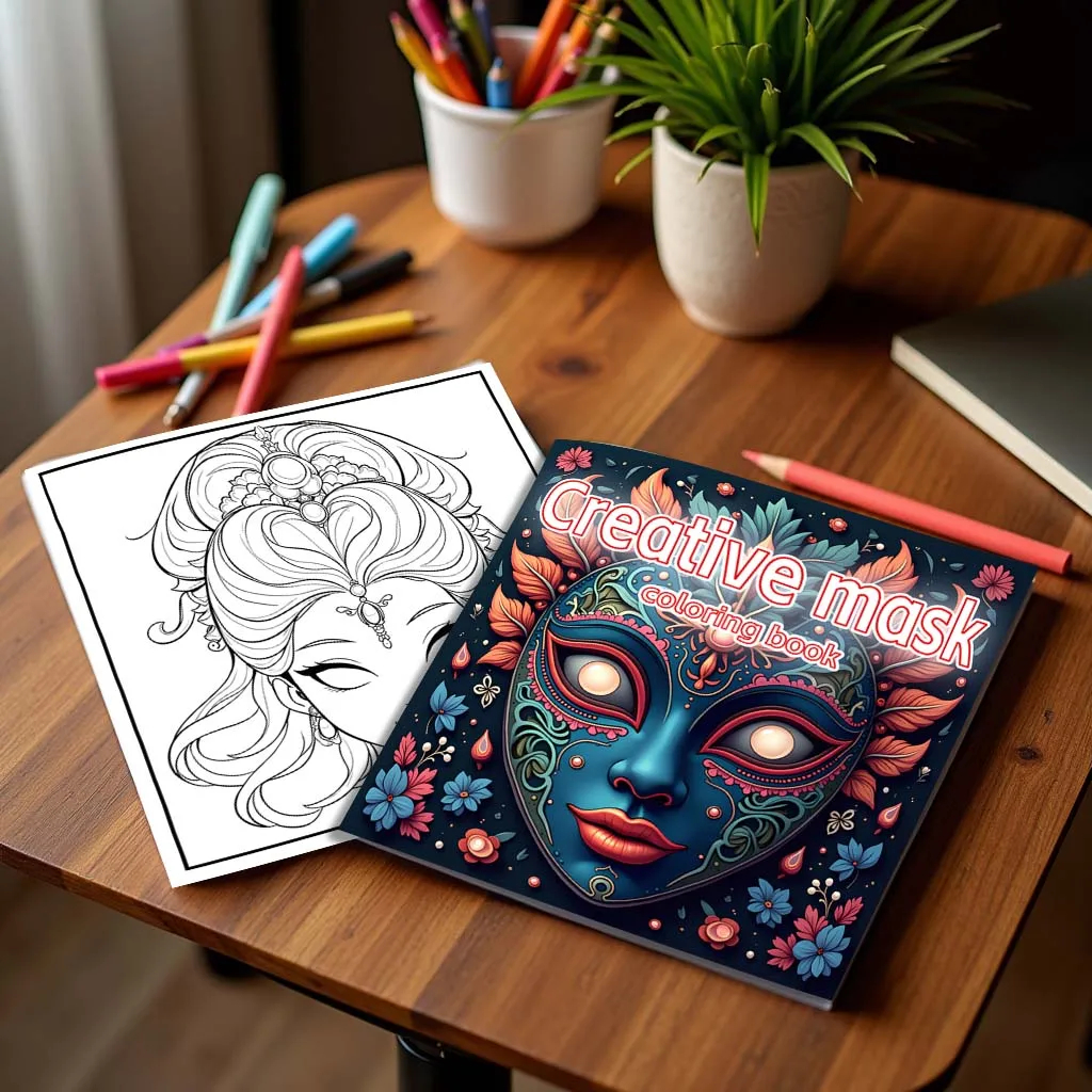 Creative Mask Coloring Book 24Page Adult Picture Book Gift For Birthday Party Relieve Stress Kill Time Graffiti Painting Drawing 3