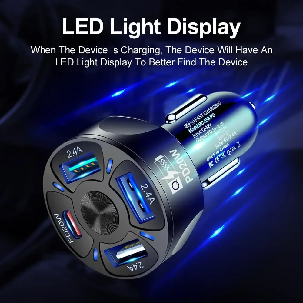 Fast Car Charger with USB and PD Interface for Multiple Devices