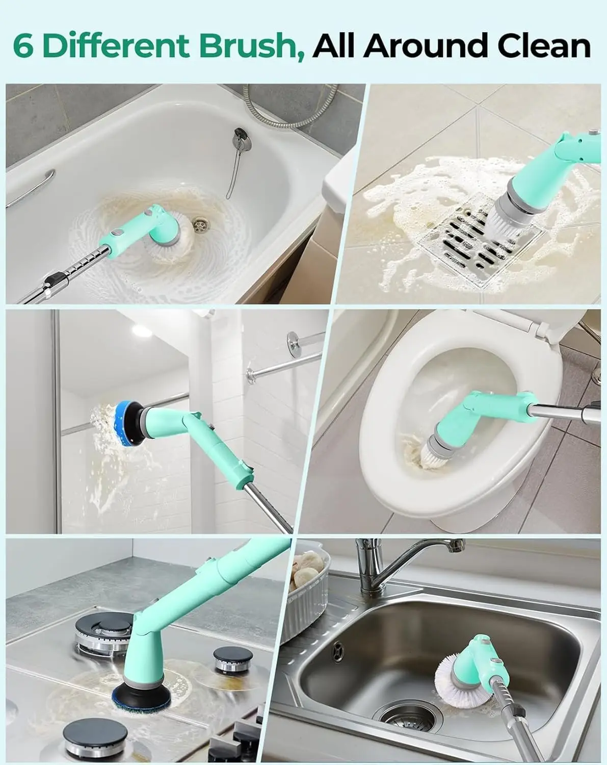 Electric Spin Scrubber Kh8, Upgrade Cordless Shower Scrubber 8 Replacement Head, 1.5H Bathroom Dual Speed,