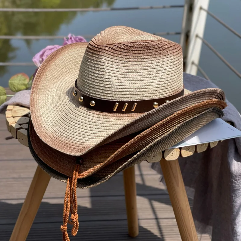 Cowboy Hat Men's Ladies Gradient Jazz Straw Hat summer hat for men Outdoor  Fishing Sunscreen Hat Men's Shade Beach Hat