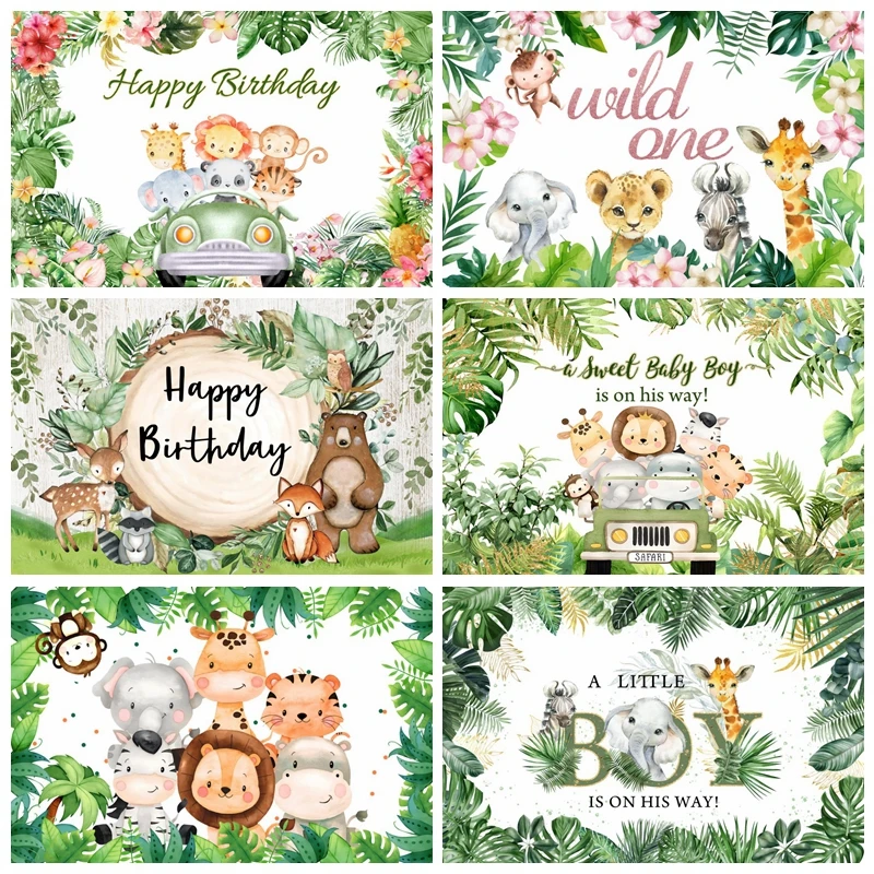 Jungle Safari Wild One 1st Birthday Backdrop Photography Boy Girl Baby Shower Party Background Kids Photo Photographic Photocall