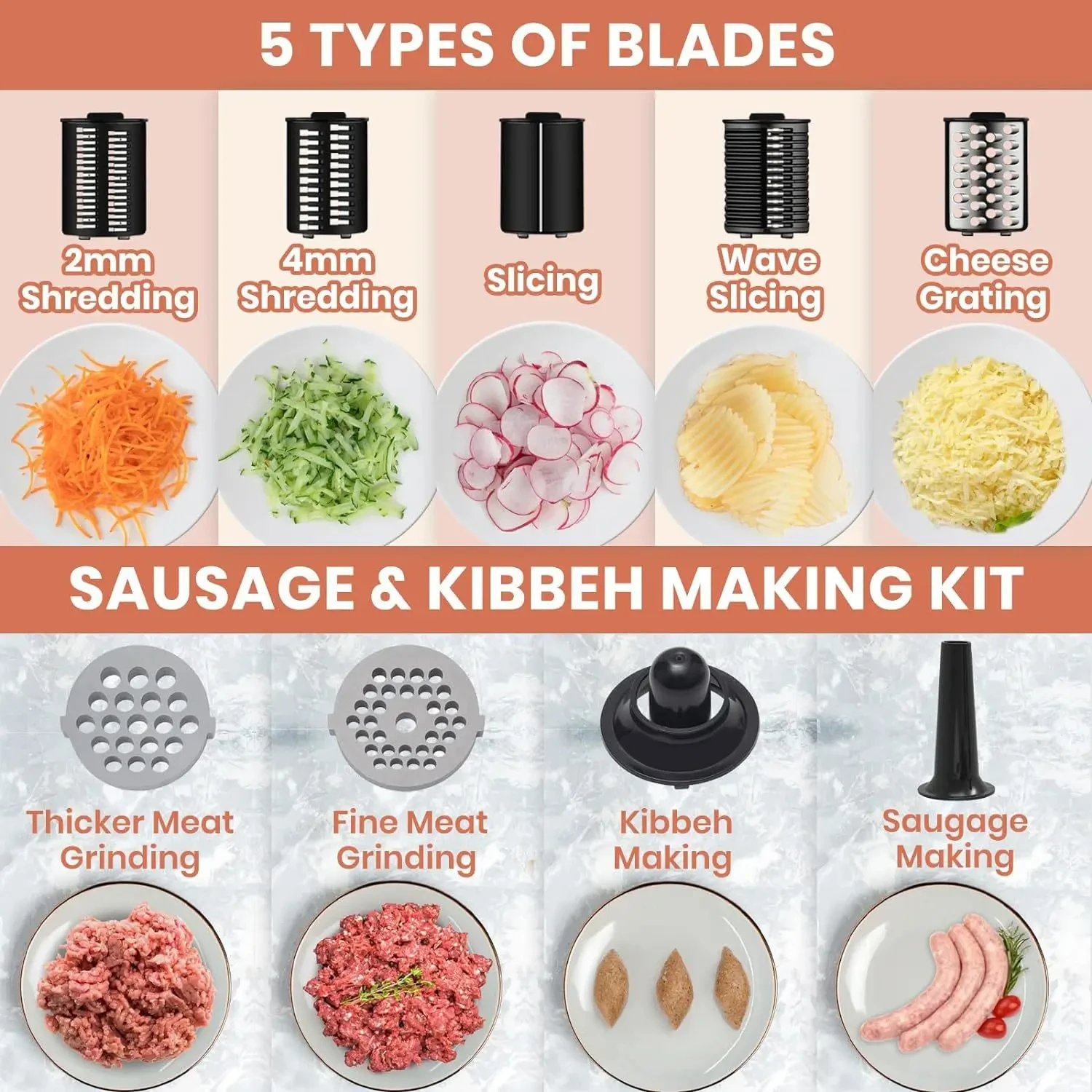 Meat Grinder Electric multifunctional household Stainless Steel automatic enema cutting machine Sausage Maker Kibbe Kit 5