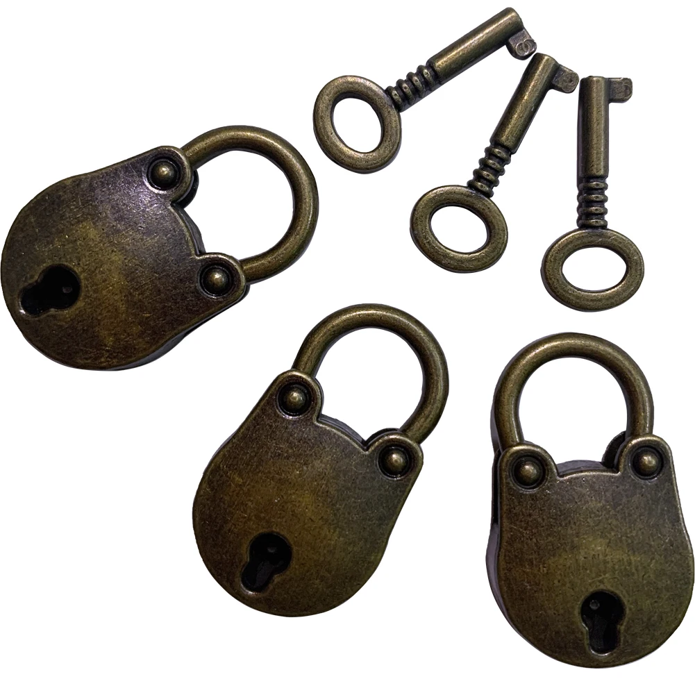 3 Set Vintage Antique Style Mini Padlocks Key Lock Bronze Retro Jewelry Box Lock Pack of 3