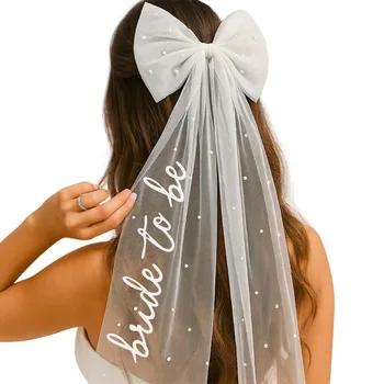 Velo da sposa bianco per matrimonio Velo da sposa con fiocco di perle Veli di tulle per addio al nubilato di gallina Forniture per feste Decorazione Copricapo da doccia