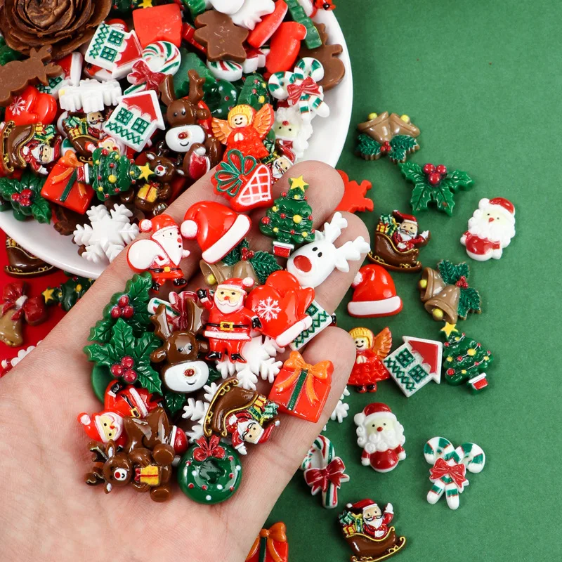 Resin Jewelry Accessories Resin Hairpin Accessories Resin Nail Art Crafts Resin Flower Embellishments Simulation Stones Decor Accessories 50pcs Resin Christmas Flatbacks Santa Snowman Snowflake Holly Xmas Tree Mixed Cabochons for Scrapbooking DIY Crafts Hair Jewelry