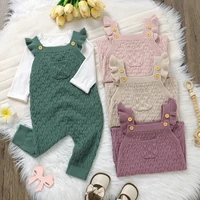 MISOWMNJOY Princess Knit Baby Girls Sweater Rompers Spring Fall Buttons Ruffle Sleeveless Toddler Knitwear Kid Jumpsuit Overalls 2