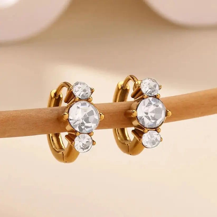 Zircon Hoop Earrings Stainless Steel Crystal