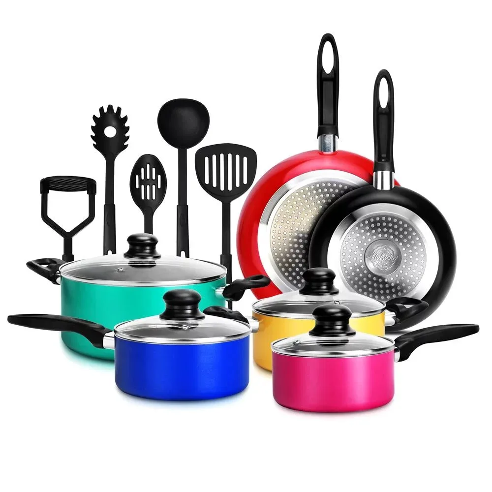 

15 Piece Kitchenware Pots & Pans Non-Stick Cookware Set Free Shipping Camping Cooking Set Camp Cooking Supplies Hiking Sports